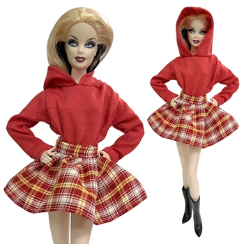 NK 2 шт Красивая кукла студентка Счастливая вечеринка в платье: Красный топ + мини-юбка для куклы Барби Одежда Кукольный домик Аксессуары для игрушек