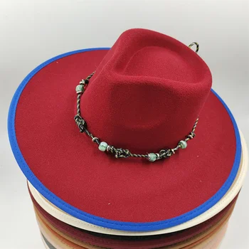 Винтажная Фетровая шляпа с большими полями 9,5 см, Мужская и женская Джазовая кепка с пером, Обернутая Цветной шерстью, Модная Панама, Церковная шляпа