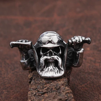 Готическое байкерское кольцо с черепом с большой бородой из нержавеющей стали в стиле панк, ночной клуб, рок, кольцо с черепом мотоциклиста для мужчин, ювелирные изделия, подарок Оптом