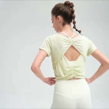 Дышащее платье для йоги с открытой спиной и коротким рукавом для бега Оптом, спортивный топ, короткие Женские летние часы