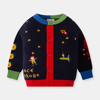Корейская версия осенне-зимнего вязаного свитера для мальчиков, детский свитер, теплый кардиган с героями мультфильмов, детская одежда