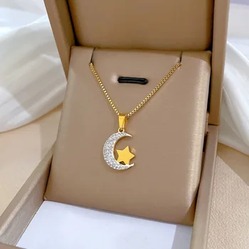 Новая мода Титановая сталь Луна Звезда Индивидуальность Ожерелье в минималистичном стиле Подвеска Женская цепочка на ключицу праздничный подарок