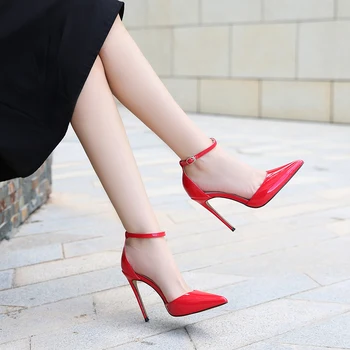 Офисные Женские туфли-лодочки D'Orsay на высоком каблуке с острым носком на шпильке 12 см, женские Красивые Модельные туфли, Лаконичные Открытые Босоножки, Большой Размер-46