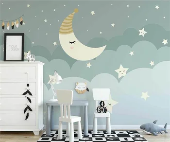 Пользовательские Фотообои Nordic Звездная Луна Спокойной Ночи Детская Комната Облака Звездная Детская Комната Фон Стены 3d Обои