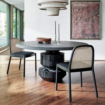 Ресторанный стул Nordic из массива дерева, обеденный стул из ротанга, Простой Домашний стул для отдыха с мягкой спинкой, Дизайнерский стул из ротанга