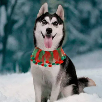 Рождественские украшения для ошейников для домашних животных, аксессуары для домашних животных, ошейники для собак и кошек смешанного цвета и рисунка, регулируемые праздничные наряды