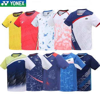 Спортивная футболка Yonex теннисная одежда быстросохнущая Майка для бадминтона с коротким рукавом мужская женская летняя