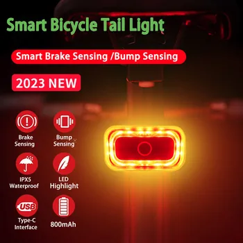 Умный Задний фонарь для велосипеда, Красный задний фонарь, Интеллектуальное распознавание торможения, Автоматический Запуск/Остановка, Зарядка через USB, Задний фонарь для MTB, Аксессуары для велосипеда