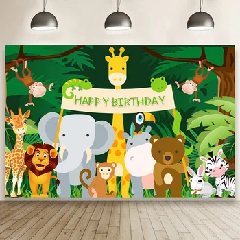 125x80 см Сафари Животные в джунглях с Днем рождения Фон для фотосъемки для детского дня рождения