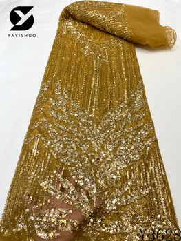 2023 Высококачественная кружевная ткань ручной работы из бисера, Франция, вышивка пайетками, 3D-бисер, Нигерийская свадебная сетчатая кружевная ткань для шитья Y3628