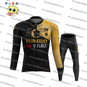 2023 Детские комплекты велосипедной майки Jumbo Visma Участвуйте в детских гонках своей мечты С длинным рукавом, Быстросохнущая велосипедная одежда Maillot Ciclismo
