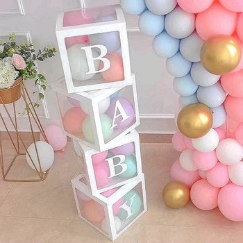 4 шт. коробка с воздушными шарами, декоративный прозрачный блок для душа невесты, душа ребенка, свадебные принадлежности, коробки для декора на день рождения