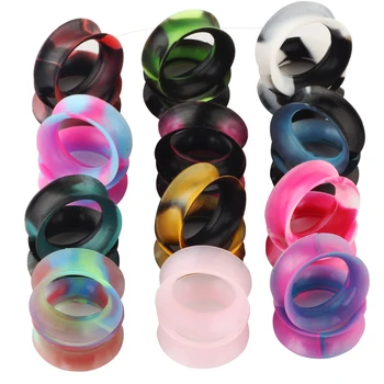 6-25 мм Оптовые продажи Силиконовых ушных туннелей, 12 цветов На выбор, ювелирные изделия для пирсинга, заглушки и датчики, силиконовые датчики Stertcher для ушей