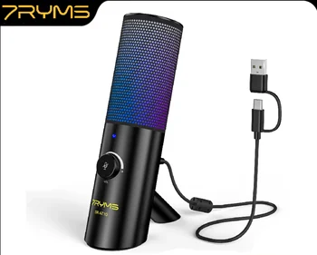 7Ryms Игровой USB-Микрофон Настольный Конденсаторный Микрофон Для Записи Подкастов Потоковые Микрофоны С Дыхательной Подсветкой SR-AT10