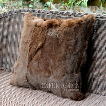 CX-D-17H Мягкая подушка в стиле пэчворк 40*40 см, однотонная коричневая подушка из натурального меха Кролика, чехол для подушки