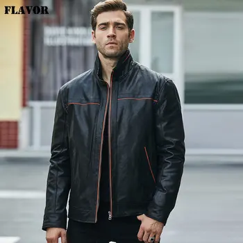 flavor Новая мужская куртка из натуральной кожи, куртка из свиной кожи, повседневное кожаное пальто со стоячим воротником