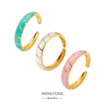 HONGTONG18K, позолоченные, новые модные женские трехцветные кольца-бестселлеры из нержавеющей стали под давлением масла