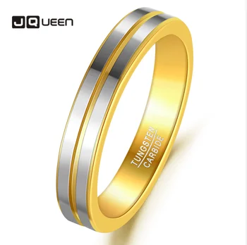 Jqueen Плоская средняя канавка 4 мм + внутреннее кольцо, Золотое кольцо из полированной вольфрамовой стали, мужские обручальные украшения