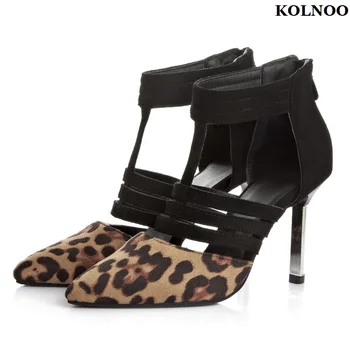 Kolnoo Ручной работы, новые летние женские туфли-лодочки на высоком каблуке в простом стиле, леопардовые модельные туфли в стиле пэчворк, вечерняя модная обувь, горячая распродажа