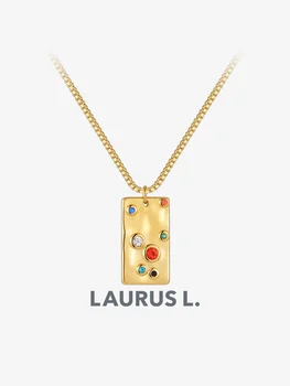 LAURUS L Красочное ожерелье с квадратным кулоном из кубического циркония, цепочка из нержавеющей стали золотистого цвета, повседневные украшения для женщин, Женские украшения
