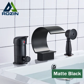 Rozin Матовый черный смеситель для раковины с водопадом, установленный на бортике, Широко Распространенный Смеситель для раковины в ванной комнате для ванны