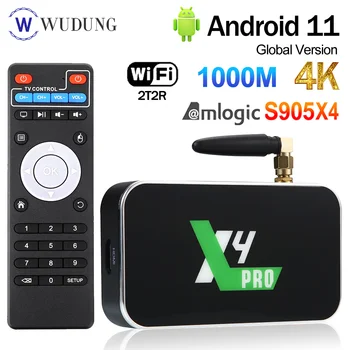 UGOOS X4PRO Android11.0 Amlogic S905X4 TV Box 4G DDR4 32G ROM H.265 Смарт-медиаплеер 2,4 G/5G 2T2R WiFi 4K @ 60 кадров в секунду телеприставка