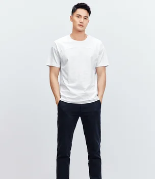 W4181-Новая однотонная футболка с коротким рукавом, мужская одежда в европейском и американском стиле, простая повседневная футболка. J8715