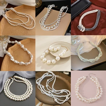Большое белое жемчужное колье-чокер для женщин, модное ожерелье с цепочкой на ключицу, модные украшения из жемчуга в разных стилях