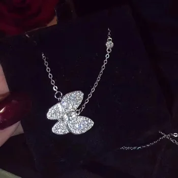 Брендовые ювелирные изделия из чистого серебра 925 пробы для женщин, комплект свадебных украшений с бабочками из цельного камня, серьги, ожерелье, браслет, кольца