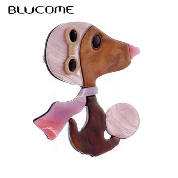 Броши из акрилового материала Blucome, женская модная собачка с розовым шарфом, женская брошь, Новое поступление, булавки для девочек на сумках, одежде