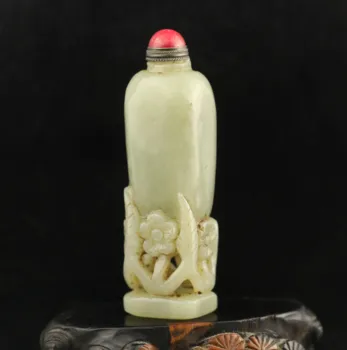 Бутылка для нюхательного табака из натурального хотанского нефрита из старого Китая ручной работы № 13