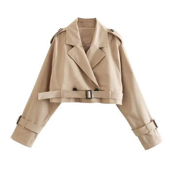 Весенняя женская мода 2023 года С поясом, короткое пальто, Тонкая куртка, винтажное женское шикарное пальто с длинным рукавом, женские наряды