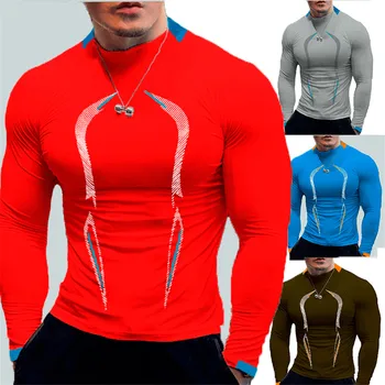 Высококачественная 8-цветная Мужская футболка для бега, Быстросохнущая рубашка для фитнеса с длинными рукавами, Одежда для тренировок, Топы для спортивных рубашек в тренажерном зале