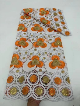 Высококачественная водорастворимая ткань для вышивания вышивкой, нигерийское кружевное платье с блестками, изготовленное знаменитостью на заказ, для прогулок чонсам, 5 ярдов