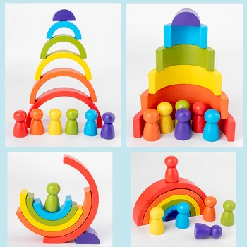 Детские радужные укладчики, деревянные игрушки для детей, креативные Радужные строительные блоки, обучающая игрушка Монтессори для детей