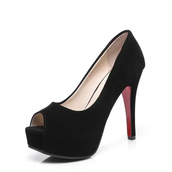 Женская обувь на высоком каблуке 12 см, женские туфли на шпильке, водонепроницаемая платформа, тонкие туфли с рыбьим ртом, 2020, летние замшевые туфли с мелким ртом, черные
