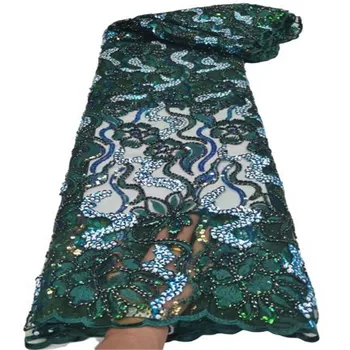 Зеленые Мягкие блестки, Африканская кружевная ткань, 5 Ярдов, Высококачественные блестки, Французский тюль, кружева, Нигерийские женские свадебные ткани Asoebi