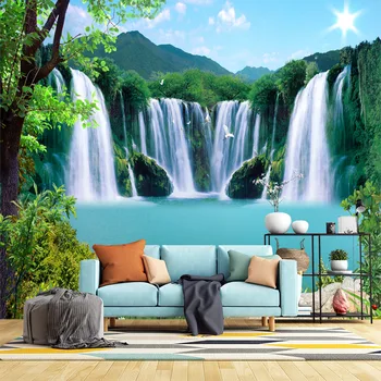 Изготовленная на заказ фреска с водопадом, красивый природный пейзаж, лесная акварель, домашний декор, деревянные 3D обои