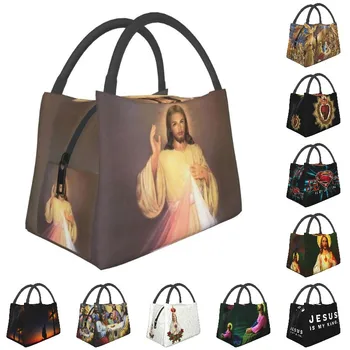 Изолированная сумка для ланча Divine Mercy для кемпинга и путешествий Jesus Portable Cooler Thermal Lunch Box для женщин