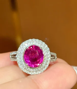 Кольцо с розовым сапфиром LR Настоящее Чистое 18-каратное натуральное Розово-Фиолетовое Сапфировое кольцо с бриллиантами весом 1,65 карата Женское Кольцо