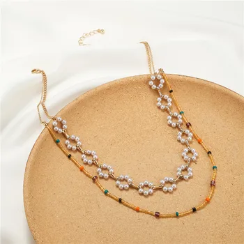 Корейская мода, простой нишевый дизайн, Богемное длинное жемчужное ожерелье, многослойная цепочка для свитера из рисовых бусин для женщин, ювелирные изделия