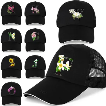 Летние бейсболки унисекс с цветочными буквами, мужские и женские бейсболки с дышащей сеткой, повседневные спортивные шапки, кепки для женщин и мужчин
