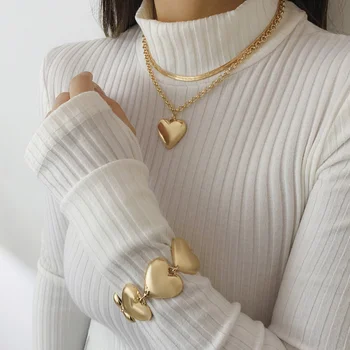 Модное глянцевое ожерелье с подвеской в форме сердца, цепочка из змеиной кости, ожерелье для женщин, Индивидуальное геометрическое ожерелье с сердцем, ювелирные подарки