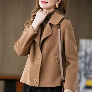 Модное дизайнерское Короткое Женское шерстяное пальто Весна-осень 2022, Новая Корейская Двусторонняя шерстяная куртка, Повседневная верхняя одежда, Топы Женские