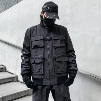 Мужская летная куртка-бомбер, функциональное технологичное пальто, уличная темная одежда, тактическая верхняя одежда-карго с множеством карманов