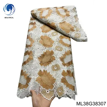 Новая африканская ткань, высококачественное модное кружевное водорастворимое 100% полиэстер, богатое и красочное вечернее платье в нигерийском стиле ML38G383