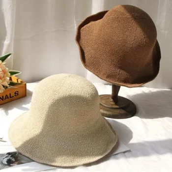 Новая дизайнерская хлопчатобумажная льняная рыбацкая шляпа с вышивкой на весну-лето, женская дышащая солнцезащитная вязаная шапка-ведро
