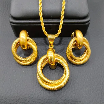 Новое свадебное ожерелье из Дубая с позолотой 24 карат, серьги для женщин, комплект ювелирных изделий DD10206