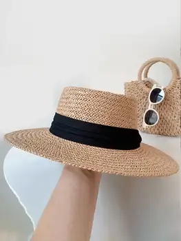 НОВЫЕ летние шляпы для женщин, солнцезащитная шляпа, пляжная женская модная панама с плоским бантом, женские повседневные солнцезащитные шляпы для женщин, соломенная шляпа
