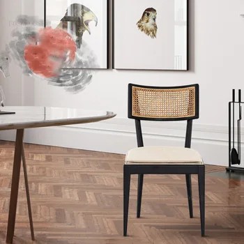 Обеденные стулья из ротанга из массива дерева, Кресло для отдыха в скандинавском стиле, стулья для столовой со спинкой из ротанга, мебель для кухни